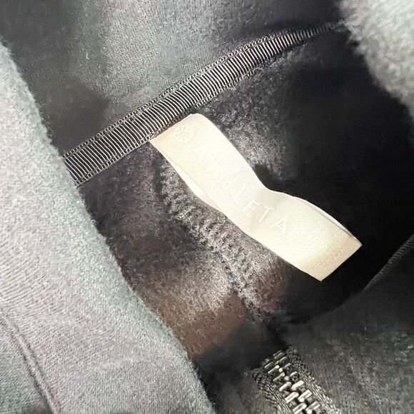 Athleta Cozy Karma Sweatshirt Dress Womens XS Black 1/4 Zip Mock Neck Drawstring - Picture 3 of 12